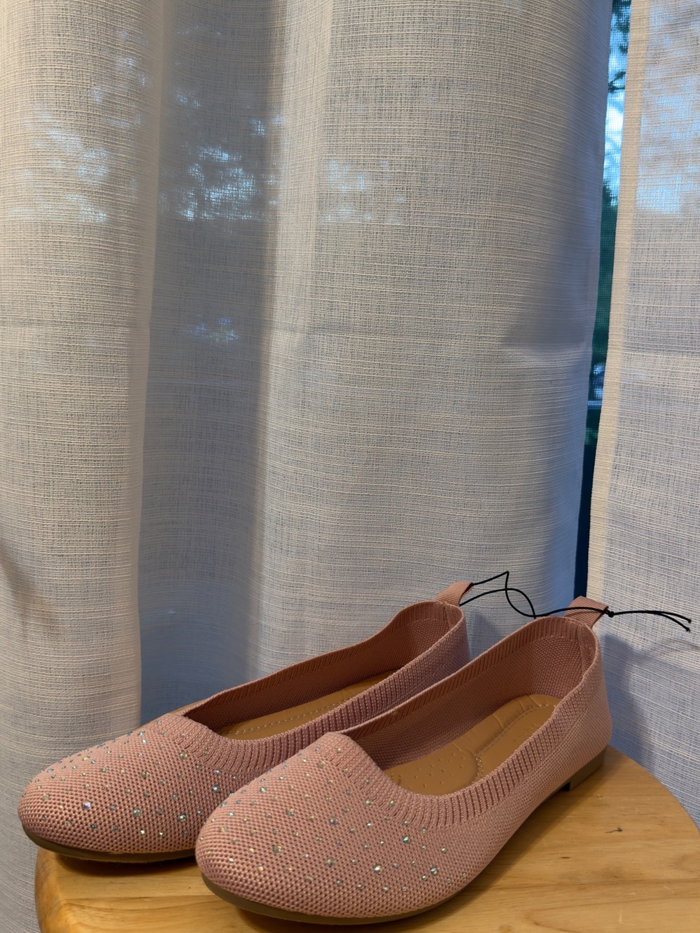 Women’s Blush Pink Knit Ballet Flats with Embellishments - Picture 2 of 4